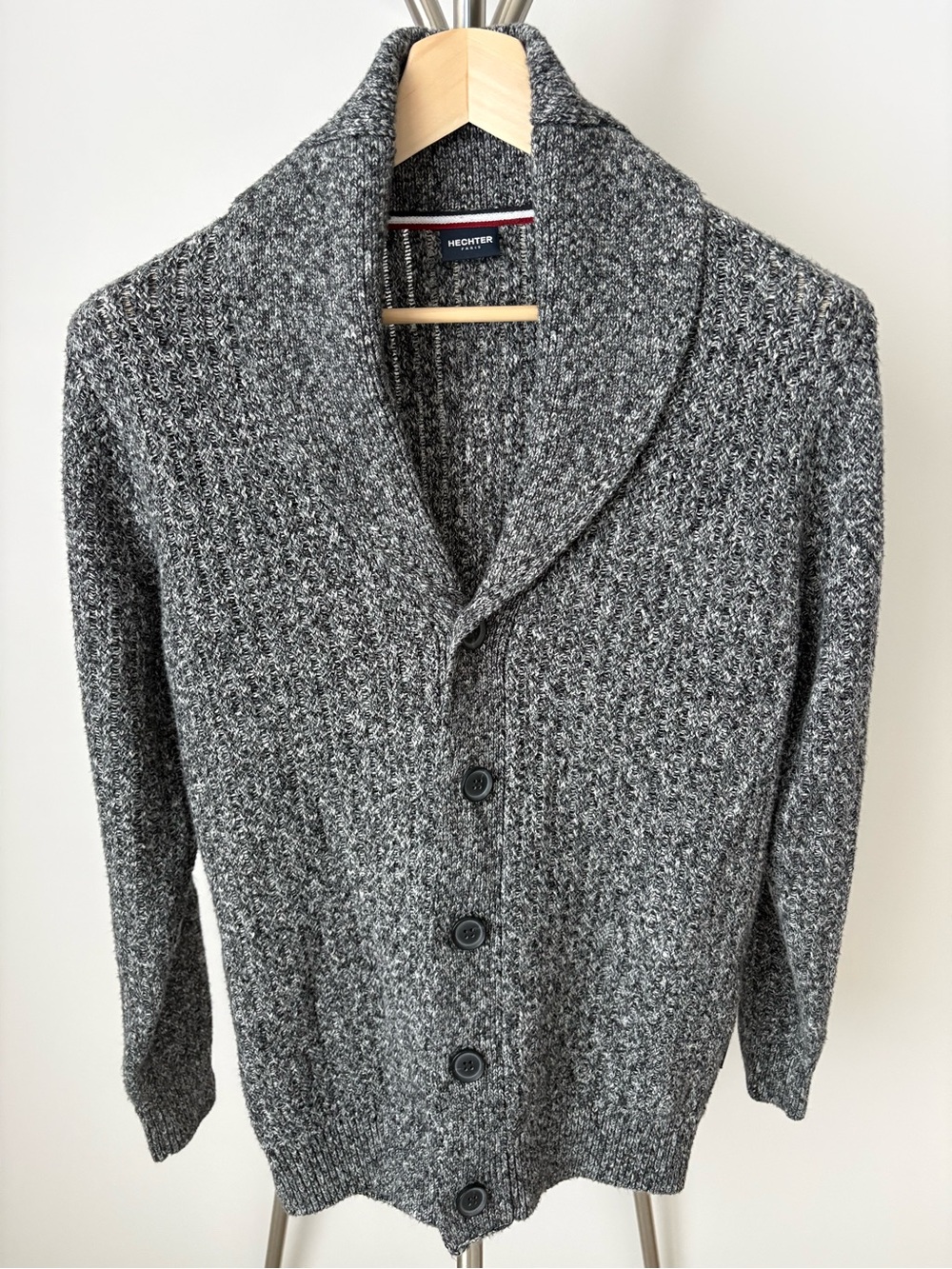Men's Gray Shawl Collar Cardigan Sweater